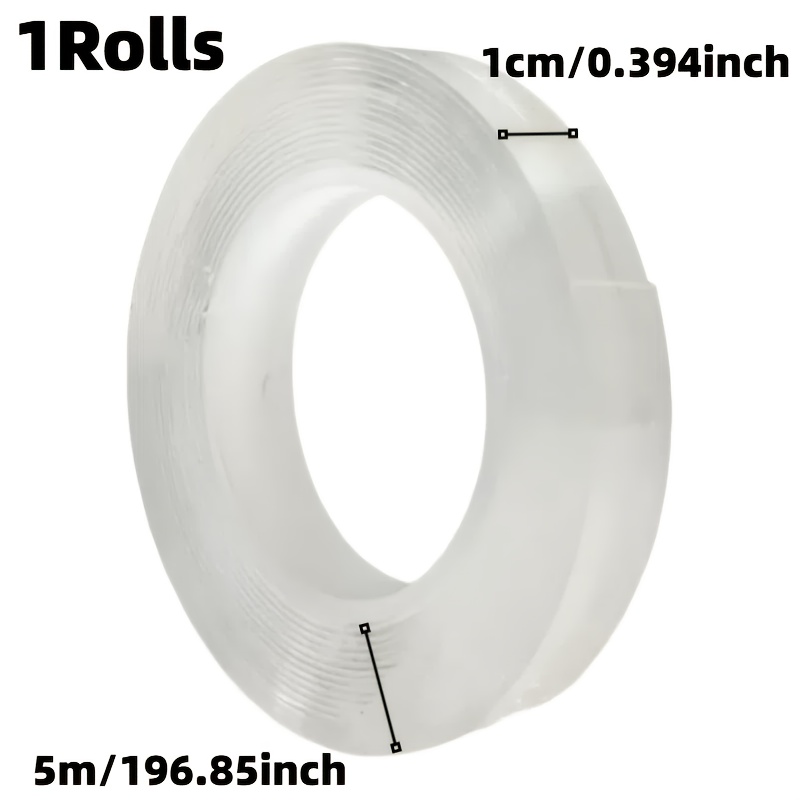 E-shop 5 Meter Rolle Nano Doppelseitiges Klebeband, Wiederverwendbares Transparentes Kraftklebeband für Haushalt, Büro und Auto