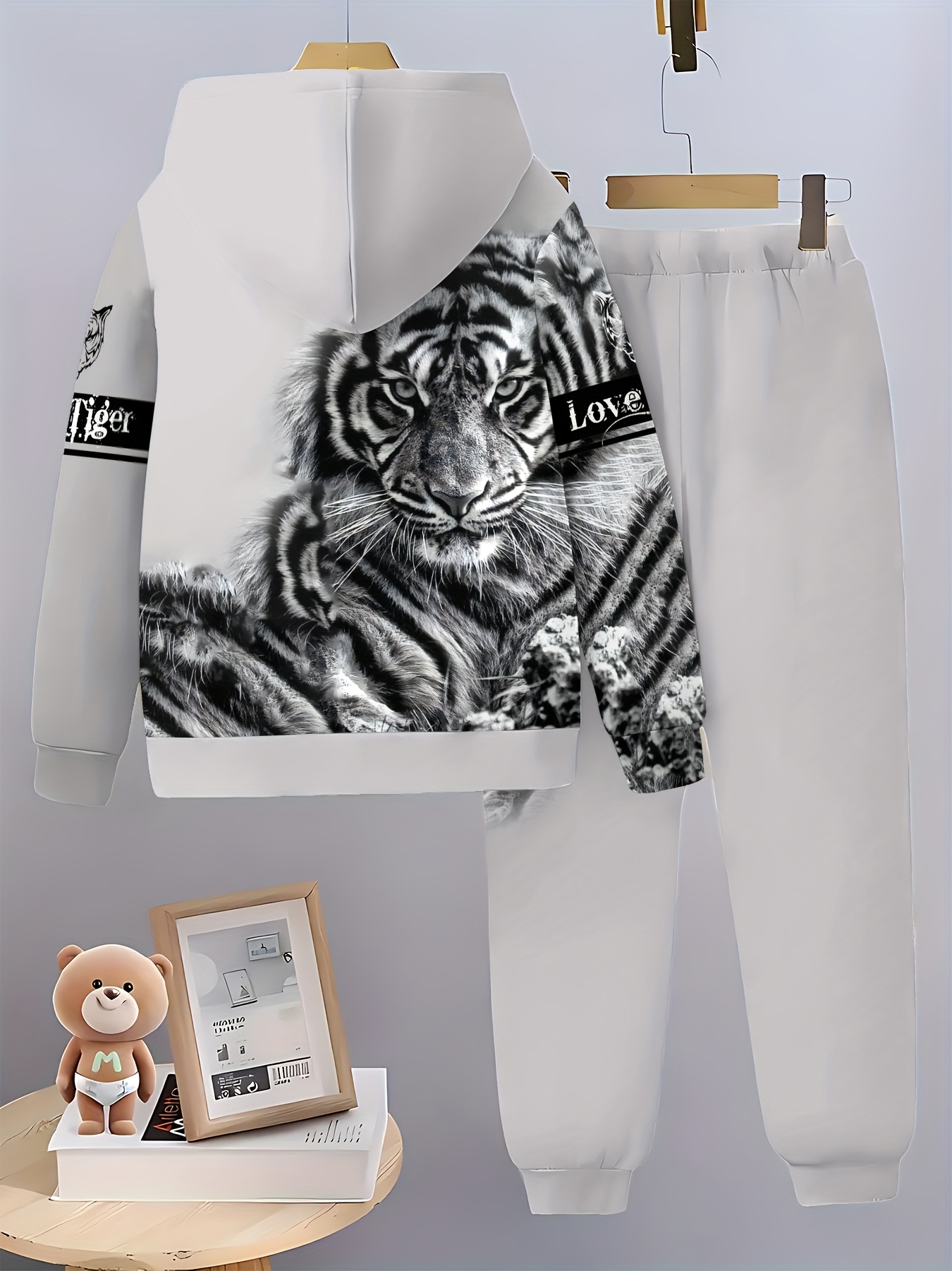 6-delige Wolf Serie 3D Print Lange Mouw Hooded Sweatshirt Set voor Jongens