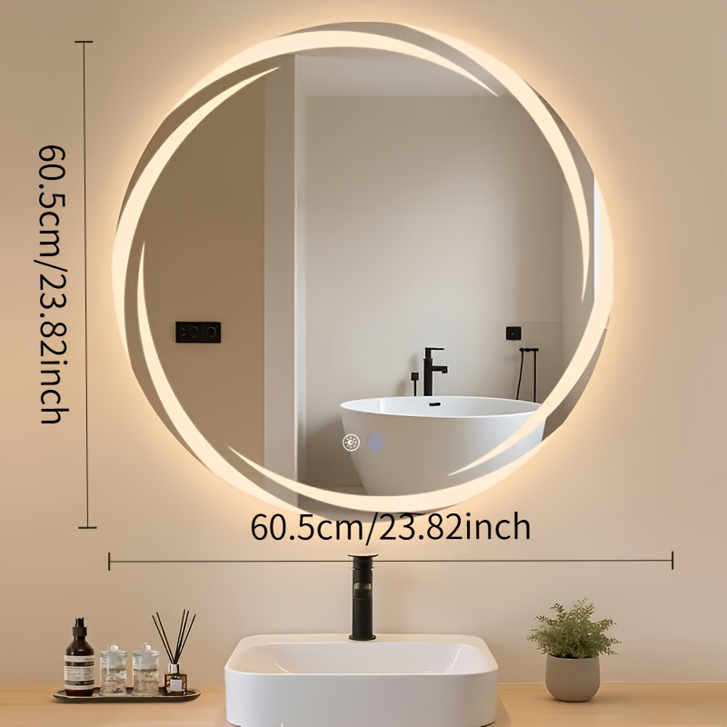 TEMU Espejo de baño de 60 cm de diámetro con iluminación - Espejo de pared , espejo LED táctil, espejo para baño, espejo de maquillaje regulable en