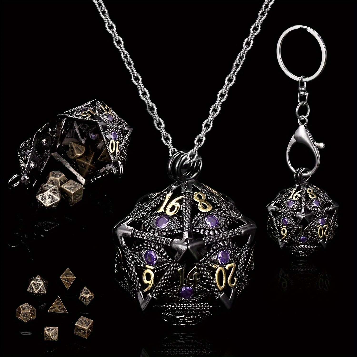 TEMU Ensemble de 6 Mini Dés Creux en Métal de 6mm pour DND Cthulhu Run, Jeu de Société de Groupe, Dés , Dés Porte-clés