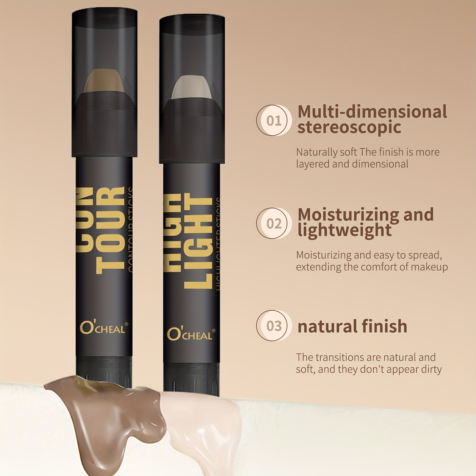 2 Pcs Contour Stick Longlasting Concealer Bronzer And Highlighting Contour Stick Facial