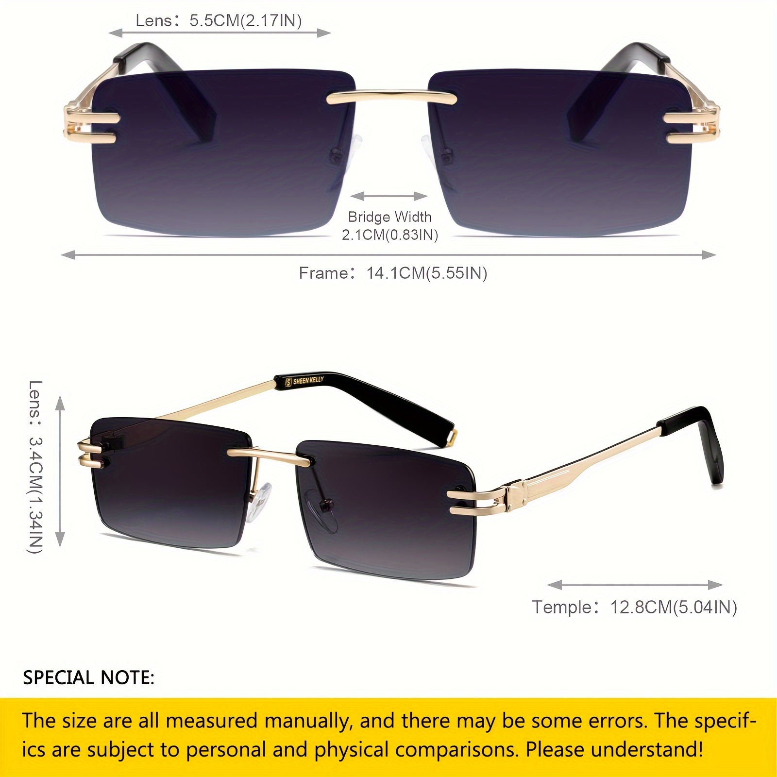 Trendy Vintage Rimless Rectangle Metal Frame Sunglasses, for Men Women Outdoor Sports Party Vacation Travel Driving Fishing Supplies Photo Props