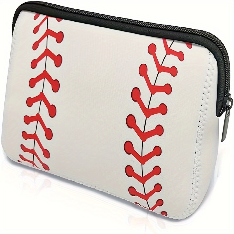 1pc Dashine Softball Bag With Softball Print, High Quality Neoprene Makeup Bag For Baseball Travel, Zipper Closure, , Silicone Material, Unisex Design, Travel-friendly, Dashine