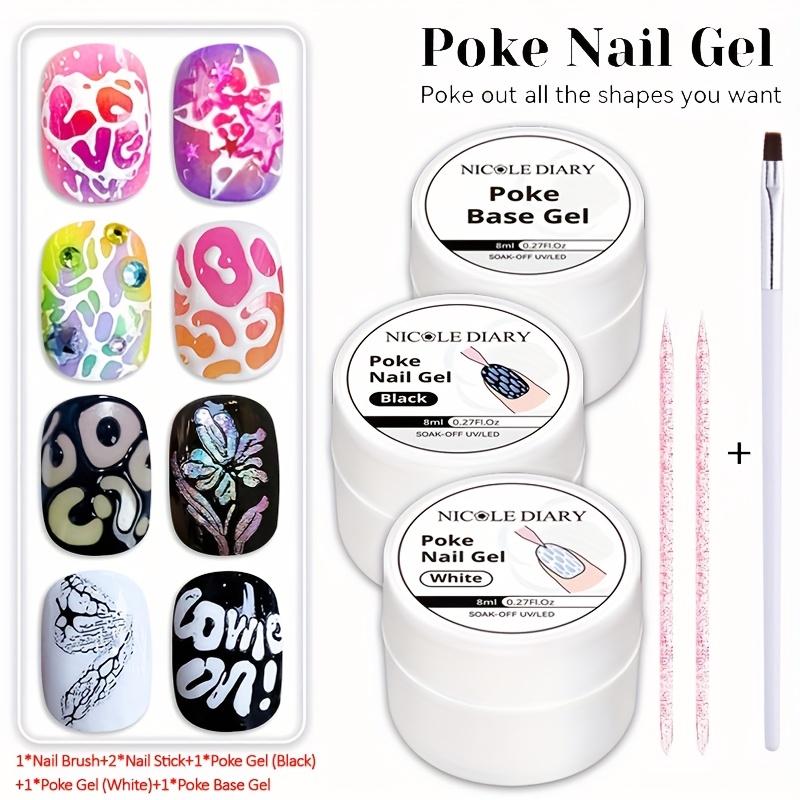 Diary 6pcs/set White Black Nail Gel With And Nail Brush Lace Hole Nail Painting Art Gel Bubble Ocean Wave Pattern Drawing Carving Gel Diy -quality Home , Nail Art Gift