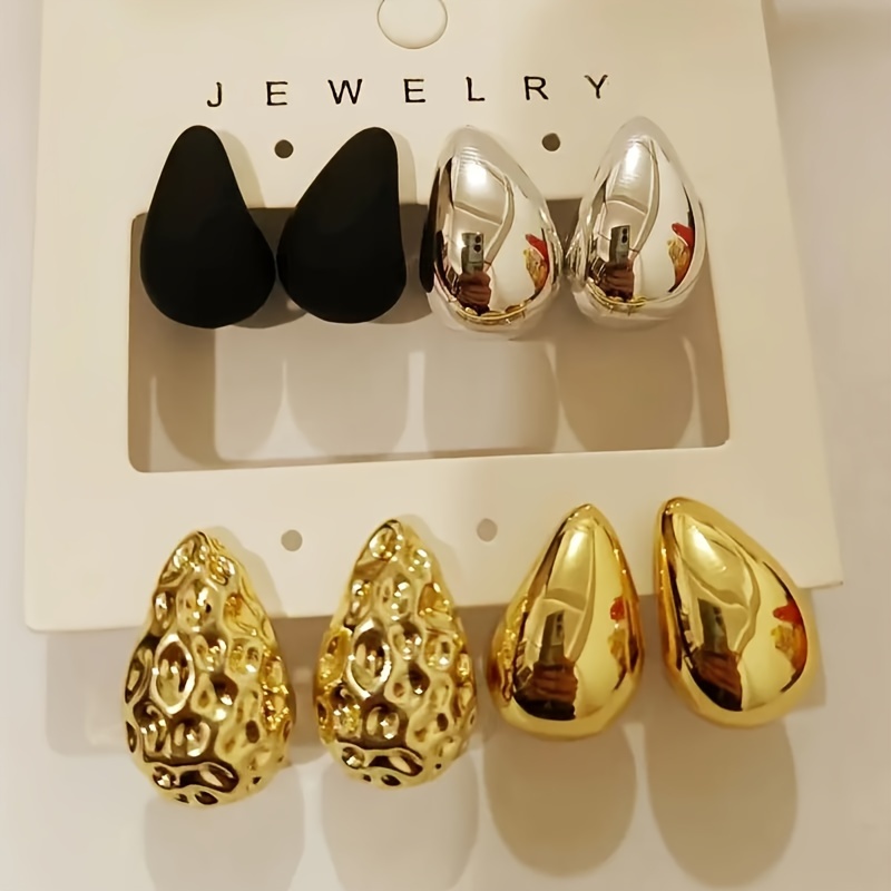 8pcs Women's Hoop Earrings Geometric Lightweight Plastic Stainless Steel Posts
