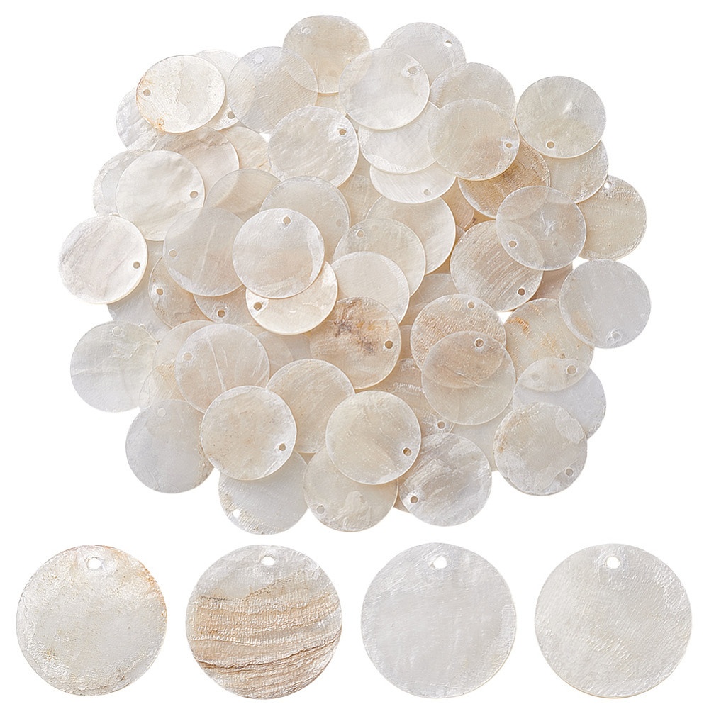 TEMU Jewelry Findings 120pcs Capiz Shell Pendants Round White Smoky 20~20.5 X 0.5~1.5mm Hole: 1.4mm