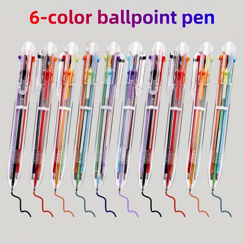 

12/24pcs Stylo à Bille Multicolore 0.5mm 6-en-1: 6 Stylos à Bille Transparents pour Bureau, École & Cadeaux