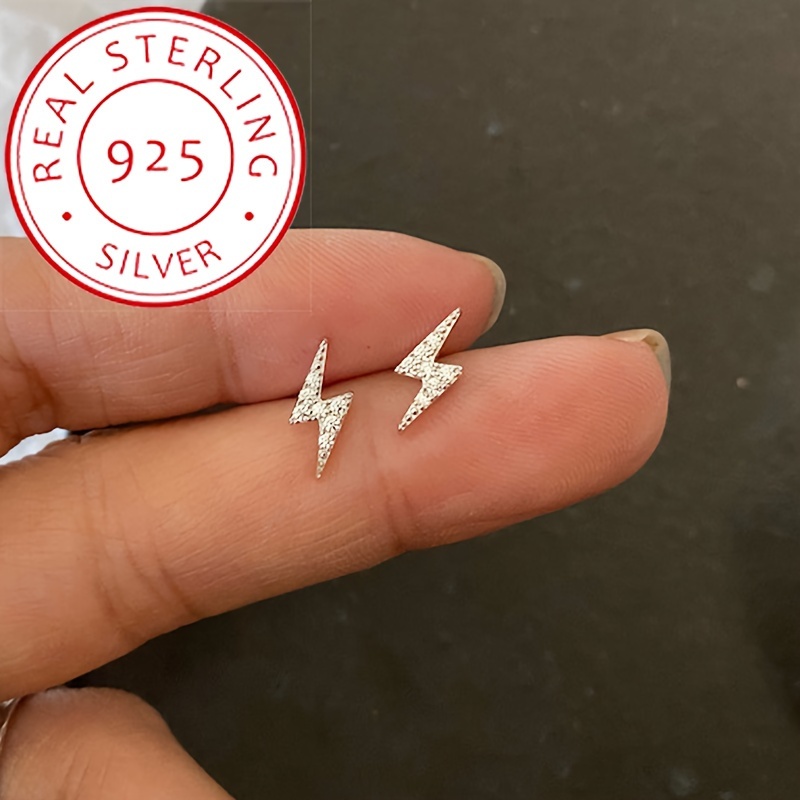 

1g/0.04oz 925 Silvery Stud Earrings Exquisite Tiny Lightning Shaped Zirconia Decor Stud Earrings Jewelry For Women