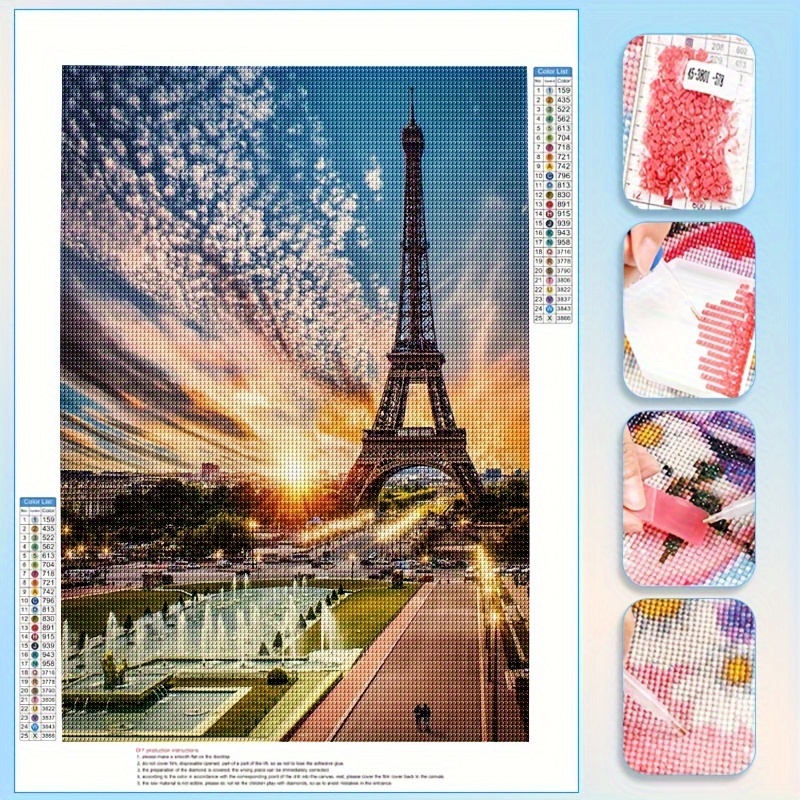 

1pc 5d Diy Artificial Full Round Diamonds Painting Set For Adults Beginners, Frameless Eiffel Tower Landscape Pattern Diamonds Art For Home Wall Decoration And Gift 30*40cm