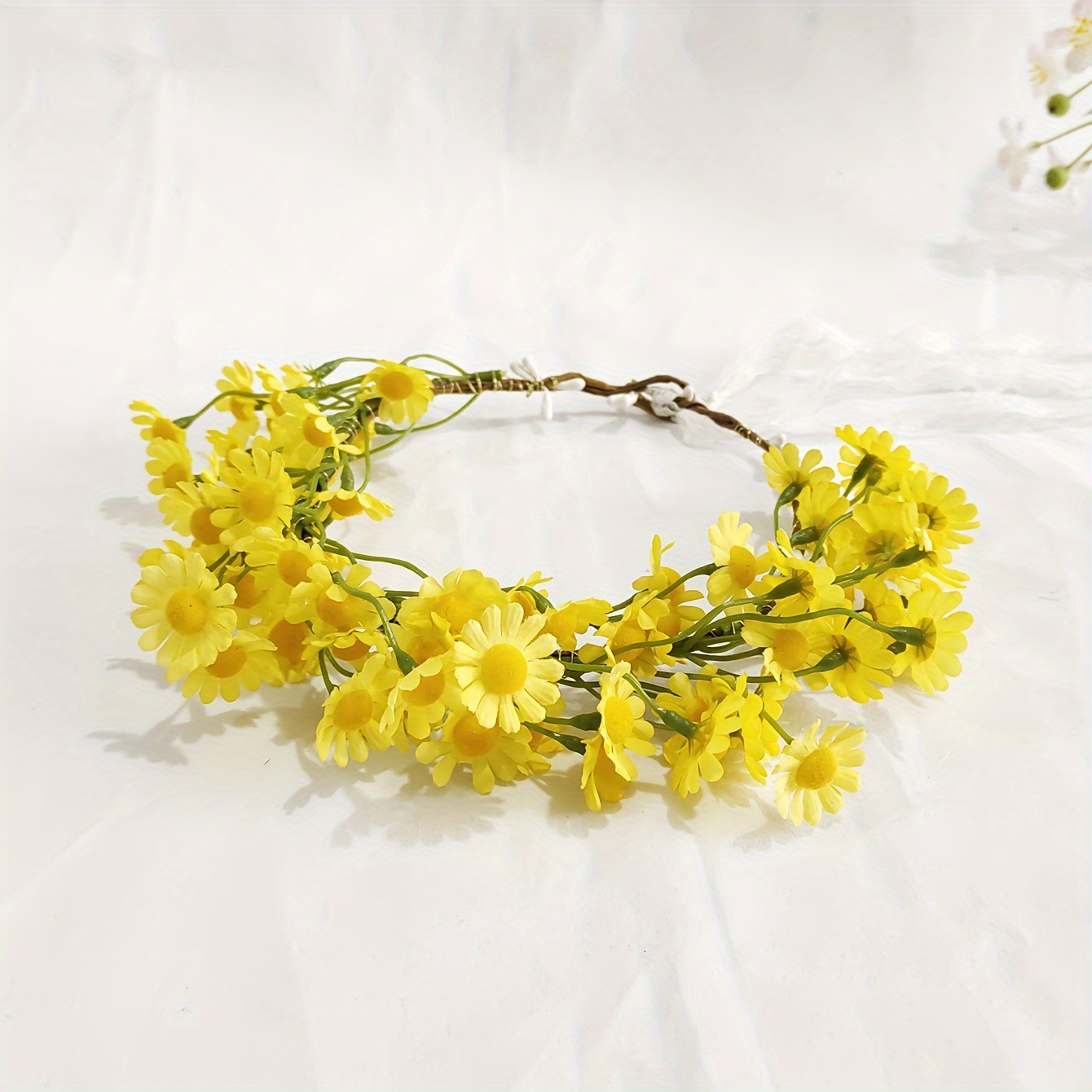 TEMU 1pc Women's Spring-style Fresh And And Daisy Floral Wreath Headband, Adjustable Tie, Birthday Party And Vacation Decorative Headband, Hair