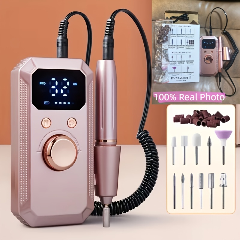 TEMU Electric For Nail Drill Machine Set With 11 Grinding Heads And 20 Sanding Rings, For Nail Drill Pen For Gel For Nails, Led Display, 32-speed
