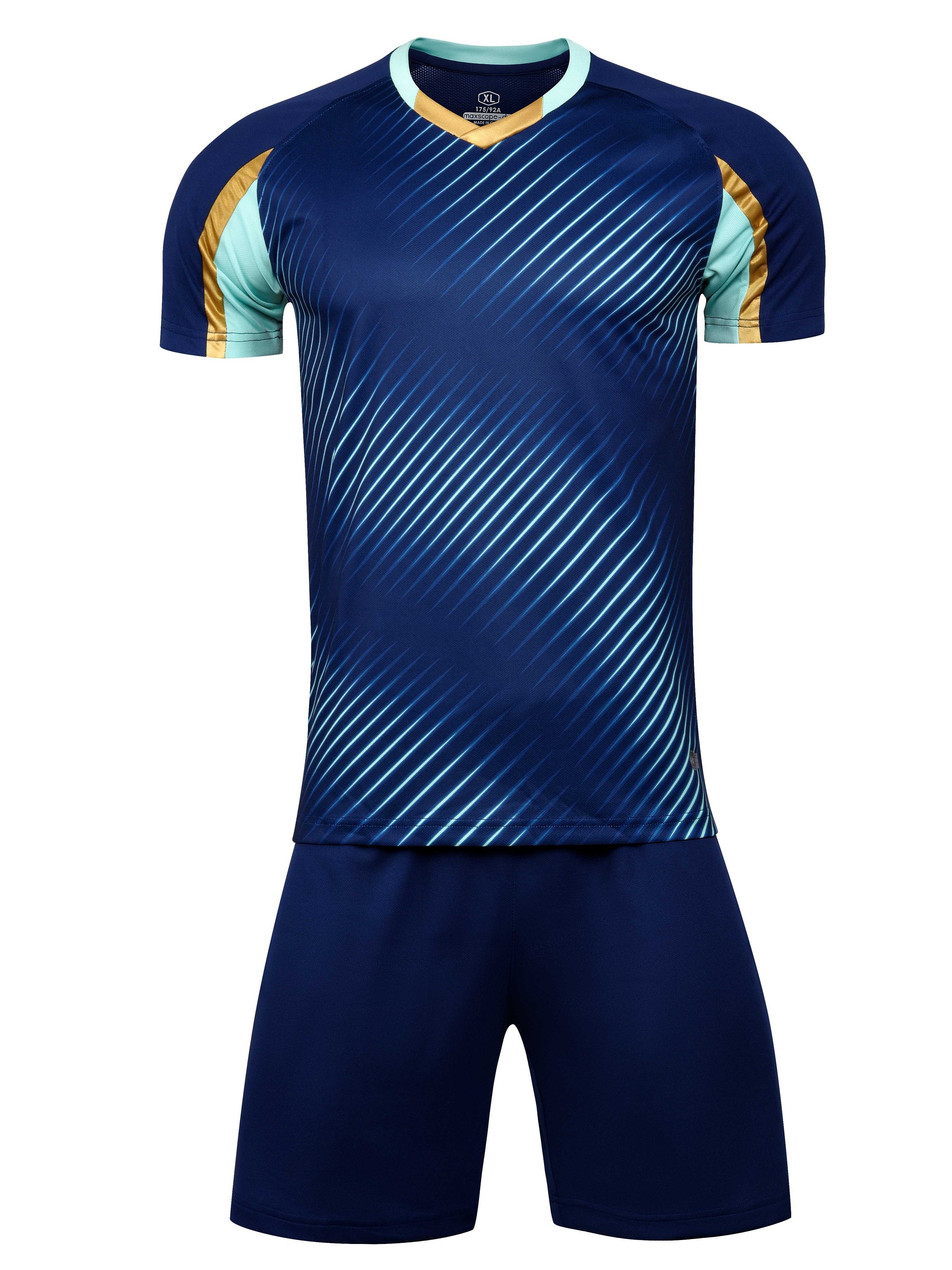 2pcs summer football training running sports set stitched geometric stripe breathable short sleeve t shirt and quick drying shorts se