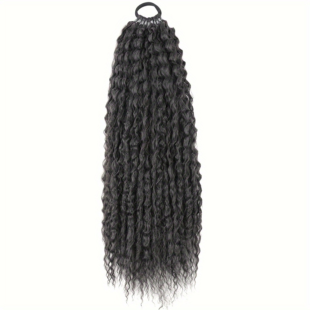 20-inch long curly fluffy ponytail extension with a drawstring for women, featuring clip-in synthetic hair details 0