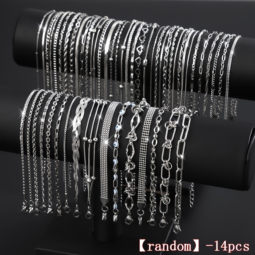 E-shop 14-teiliges [Zufällig] Modisches Edelstahl-Armband für Damen, Elegantes Luxuriöses Schmuckset, Verblasst Nicht, Ideal für Partys,