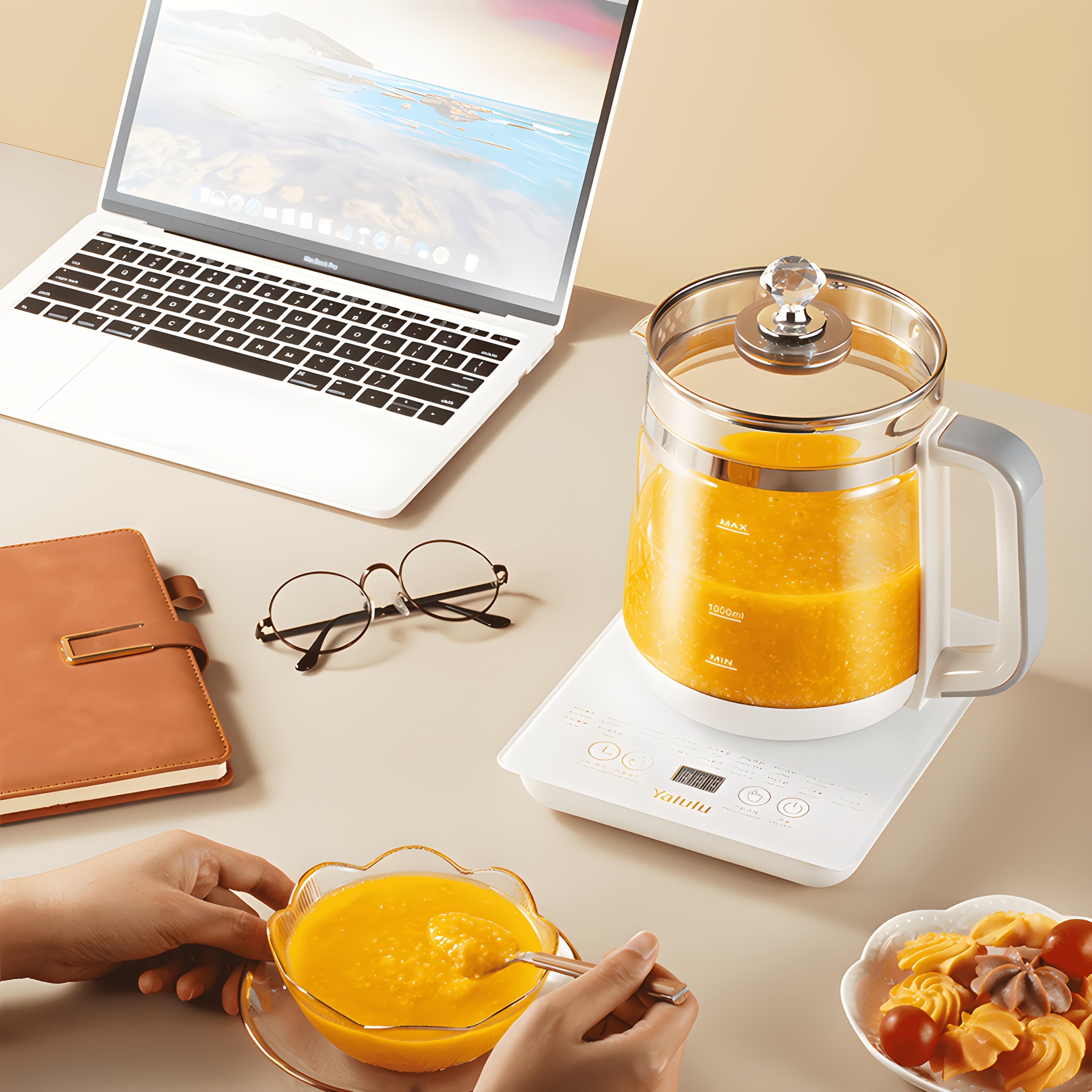 Yalulu Electric Kettle, 1.8L/60.87oz Health Pot, Essential for Camping; Tea Set with 18 Smart Functions, 800W Thickened Glass Kettle, Detachable Filter, Multi-functional Medical Health Pot, Power Operation, 110-130V, US Plug