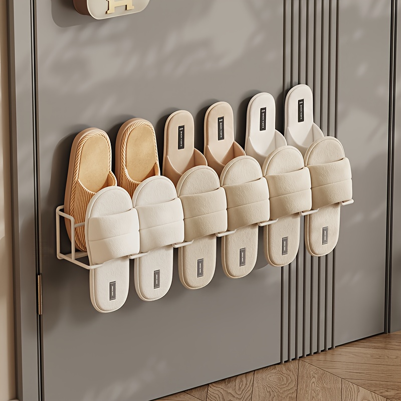TEMU Foyer Shoe Rack, Foldable Wall-mounted No-drill Storage Hanger For Home, Bathroom Slippers Rack, Entryway Slippers Rack Behind Door, Bathroom