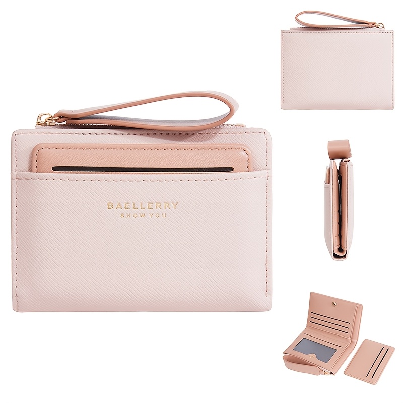 TEMU Baellerry Women's Minimalist Small Wallet, New Solid Color Short Credit Card Holder, Bank Card Pouch With Zipper For