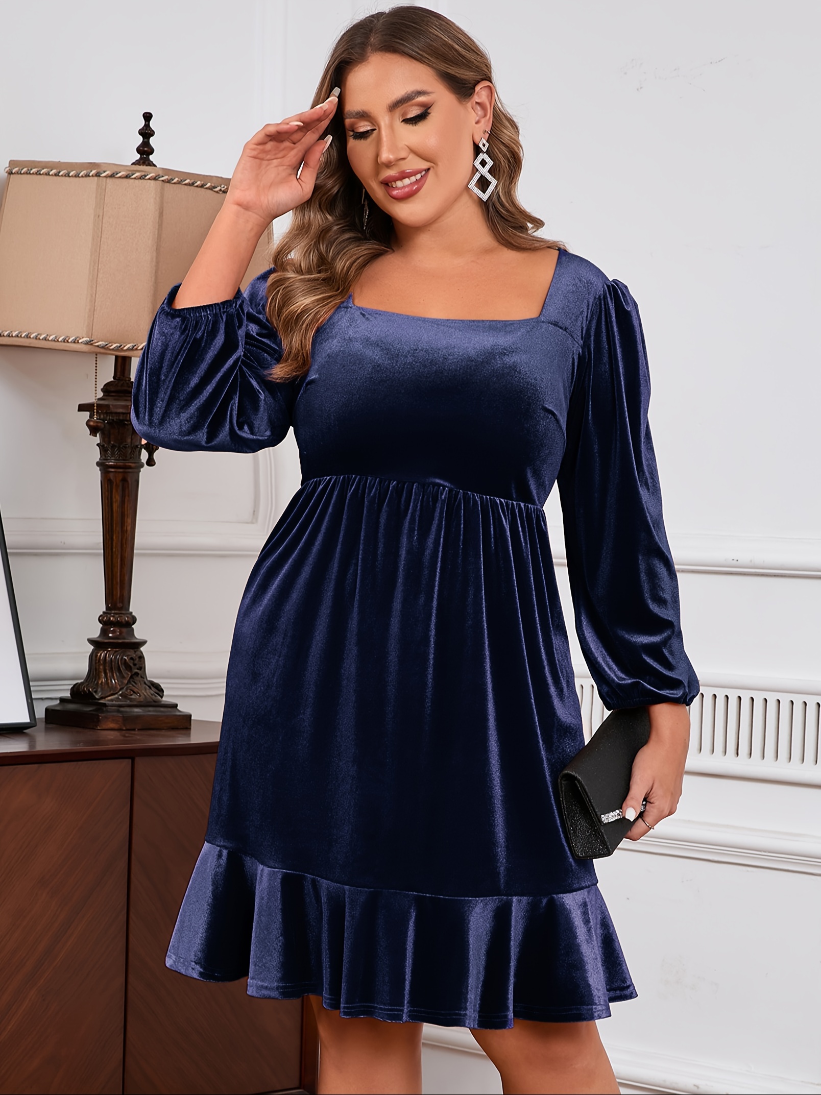 knee length dresses for ladies Womens Velvet Midi Fit & Flare Dress  Villafran Boutique