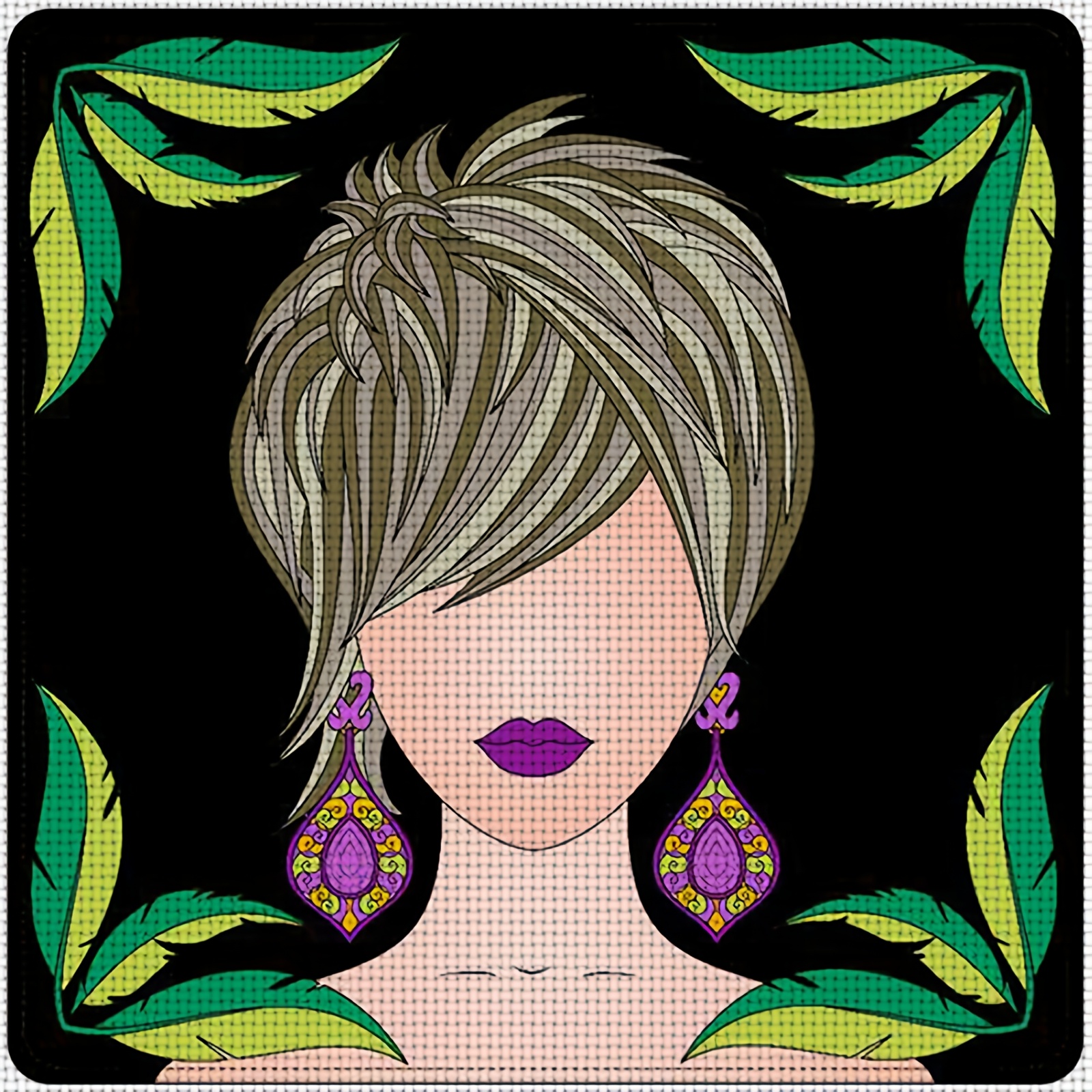 DIY Cross-Stitch Printed Kit, Cartoon Short Hair Decorative Pattern