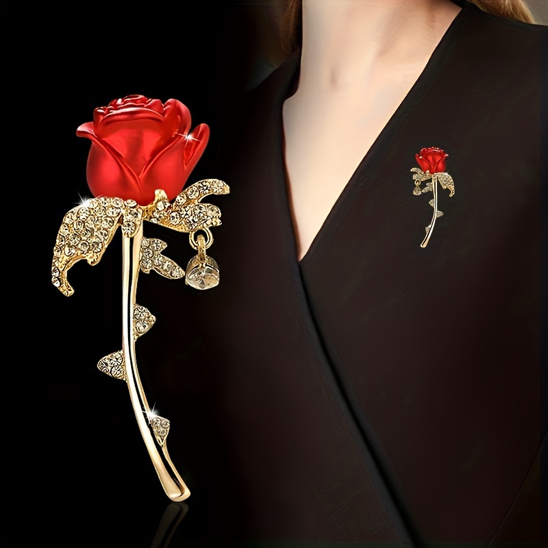 

1pc Luxury, Exquisite, Elegant And High-end Rhinestone Rose Brooch Clothes Pin