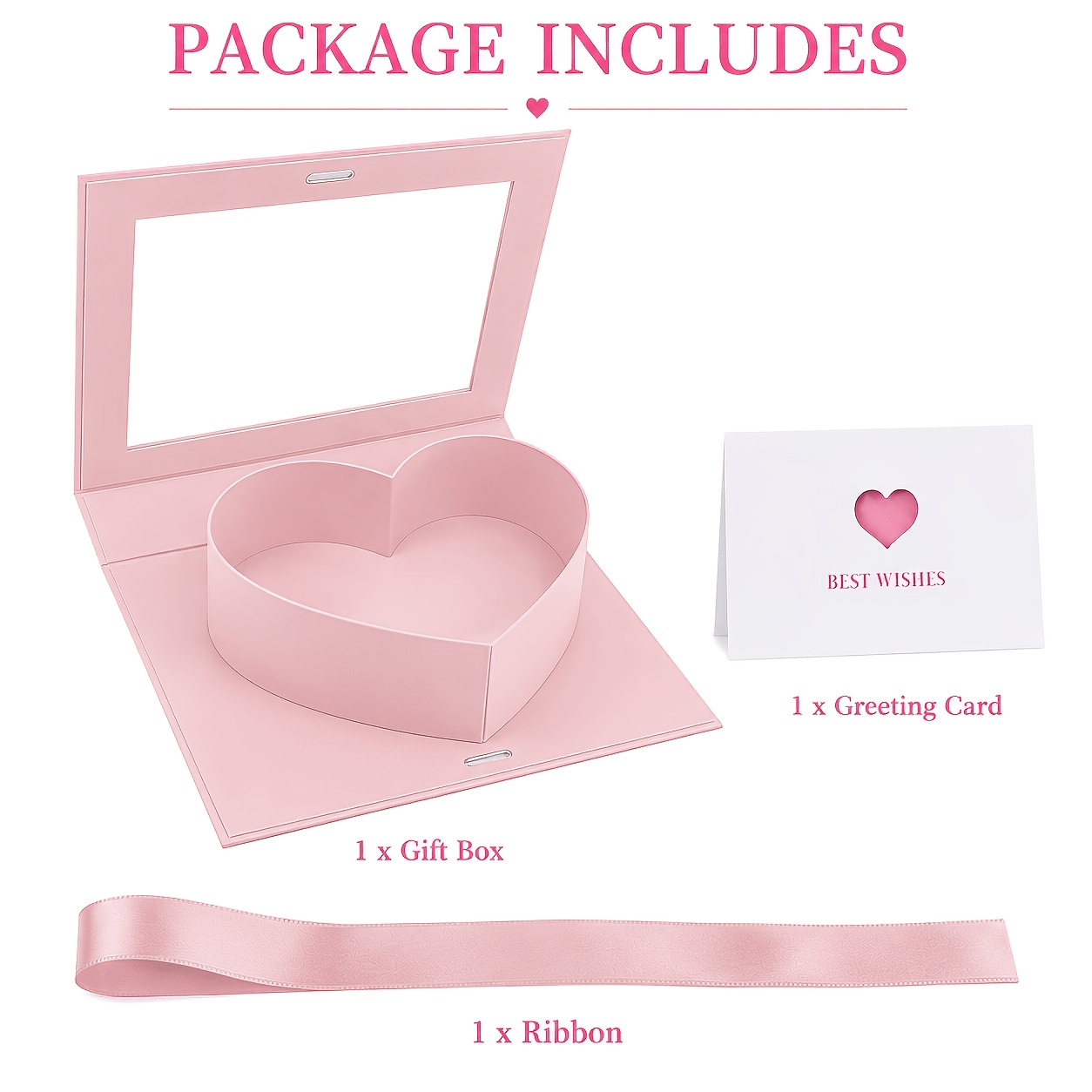 TEMU Luxury Heart Window Gift Box, 9.84 Inch Square Gift Box With Clear Display Lid, Ribbon & Card, Heart-shaped Inner Tray Gift Box For Valentine'