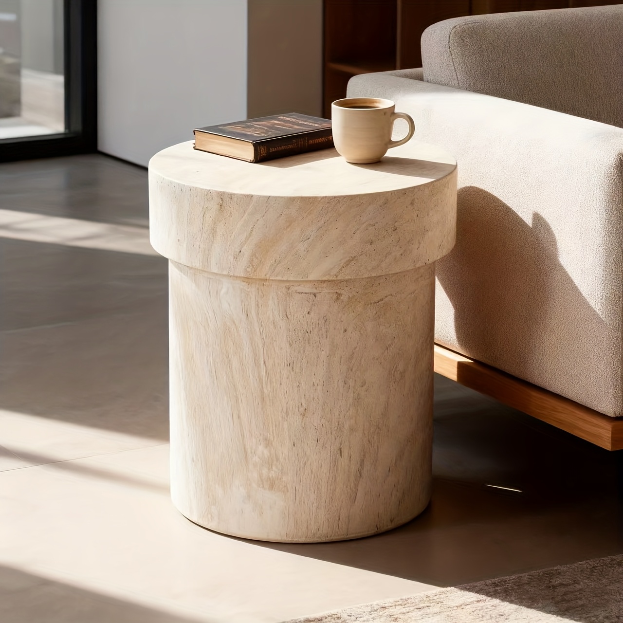 1pc Vintage Natural Stone Side Table, Luxury Bedside Table for Bedroom, Light Luxury Style Accent Table for Living Room