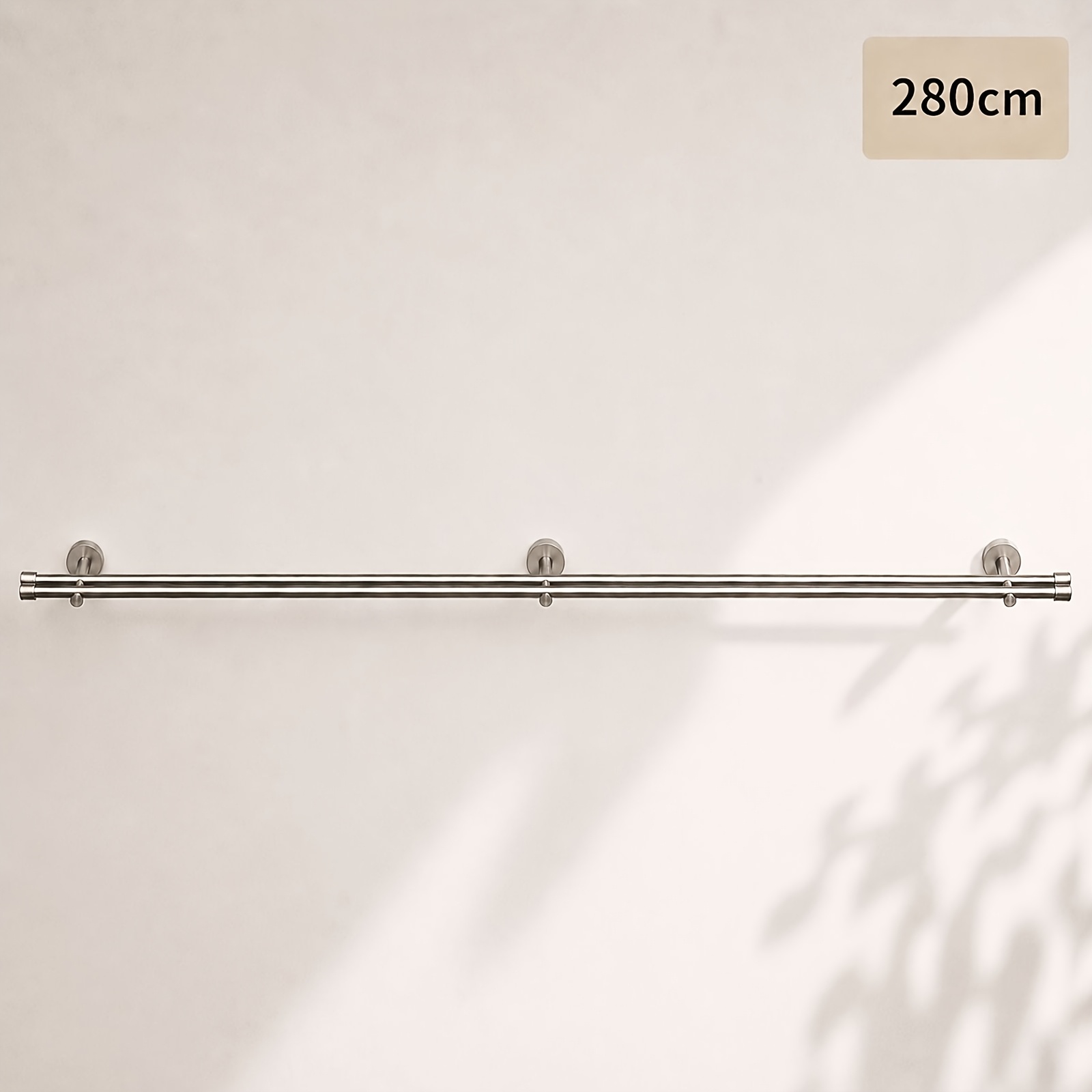End Cap Double Curtain Rod, Wall Mounted, Adjustable Length 100-400cm, Brushed Silvery