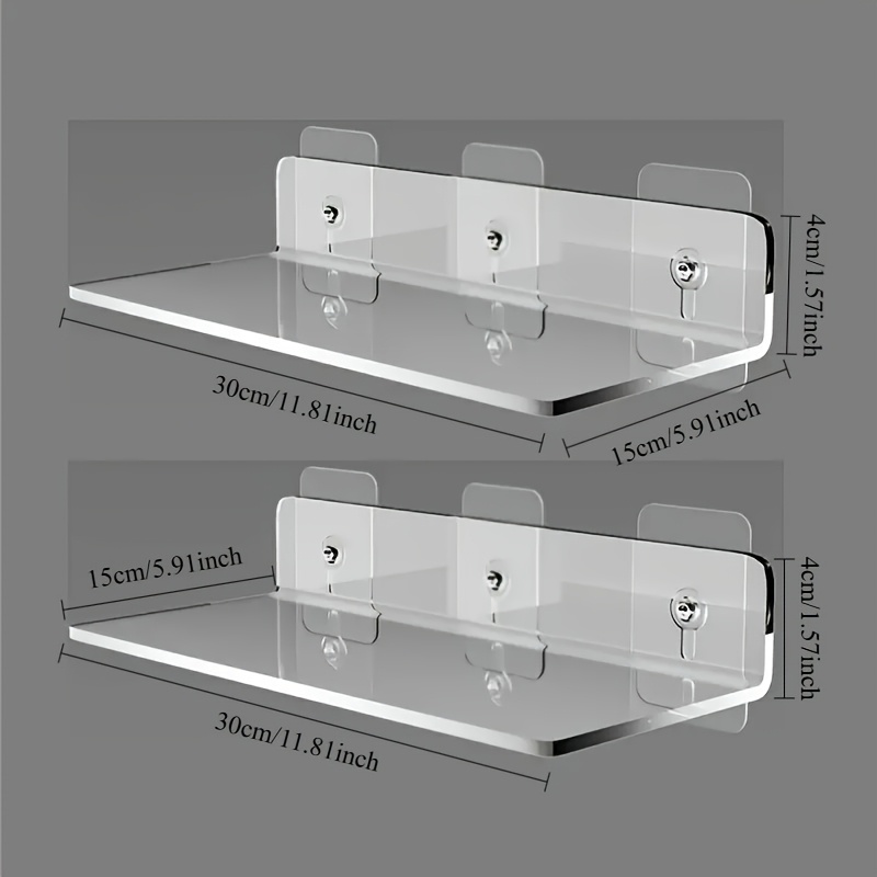 2pcs Modern Acrylic Floating Shelves 11.8 Inch - -mounted Plant Photo Display Shelves, Transparent For Bedroom Living Room Office Decor, Shelf Decor Items