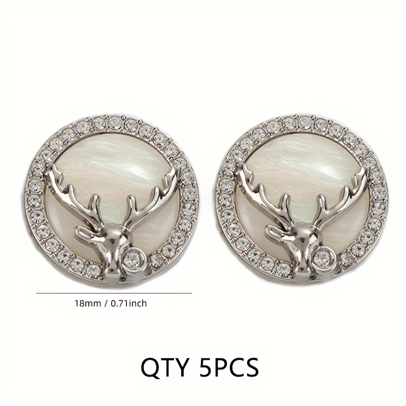 5pcs Of Metal Buttons, High-end Inlaid Diamond Elk Decorative Buttons, Suit Small Fragrance Sweater Hand-sewn Buttons