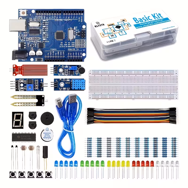 klystr basic starter kit для r3, включаючи код-інструкцію, перехресну дошку, зєднувальні дроти, світлодіоди та уникнення перешкод Опис товару 1