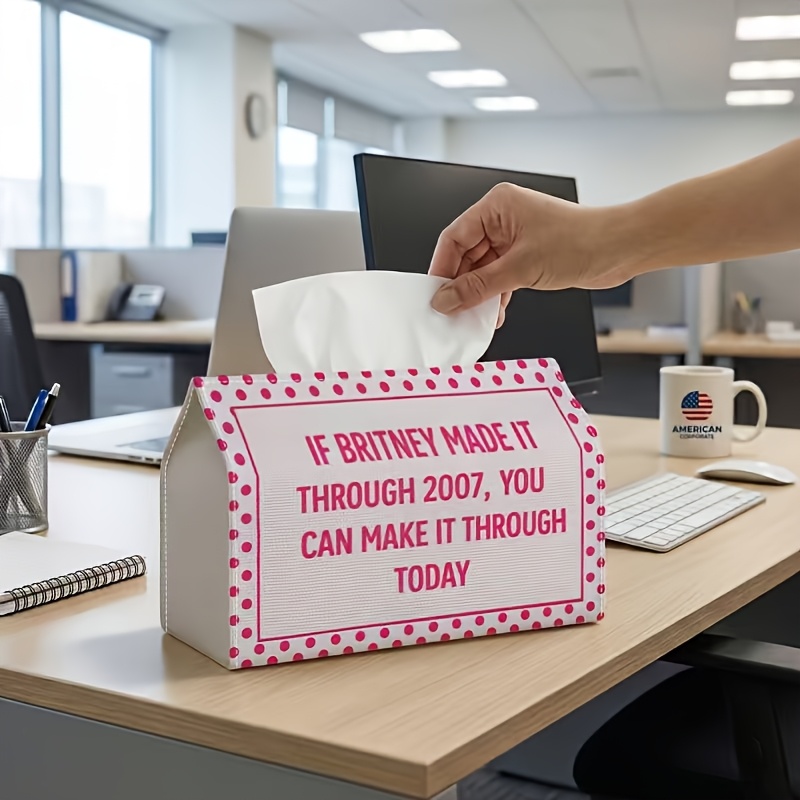 TEMU 1pc Art , Tissue Box - Pink Quote Polka Dot , Kitchen Table , Suitable For Home And Car Decor, Dinner Desktop Decoration, Creative Napkin Box