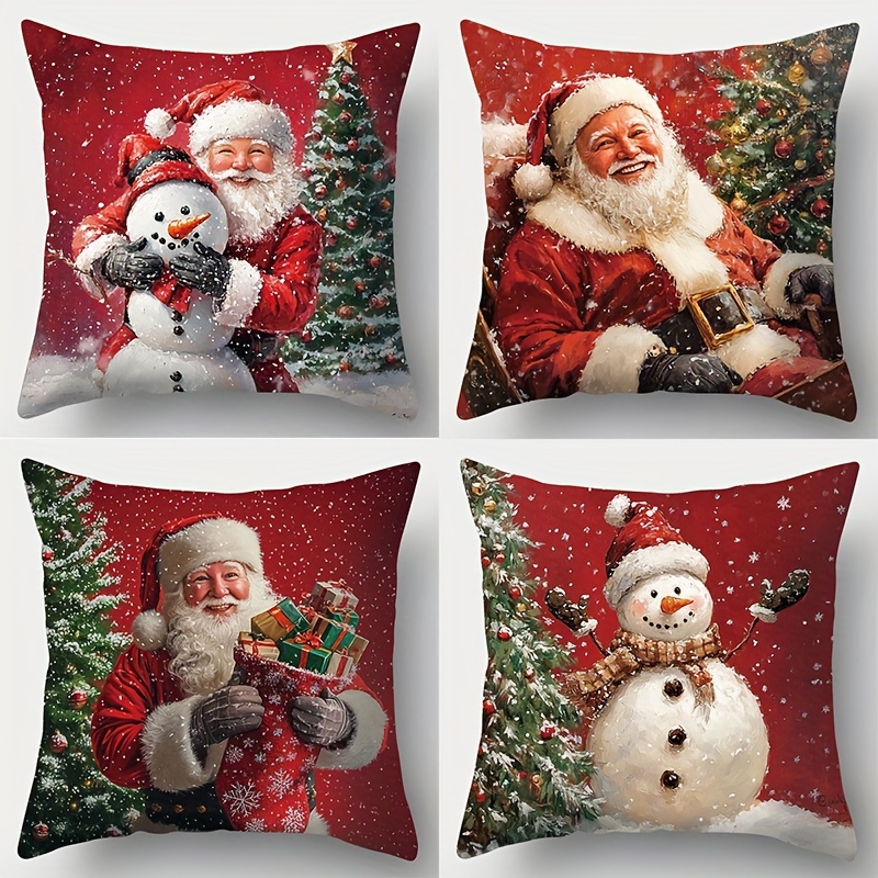 

4-pack Christmas Throw Cushion Covers 17.72" Contemporary Zipper Closure Polyester Cases For Living Room Sofa And Bed, Woven, Hand Wash, - Inserts Not Included