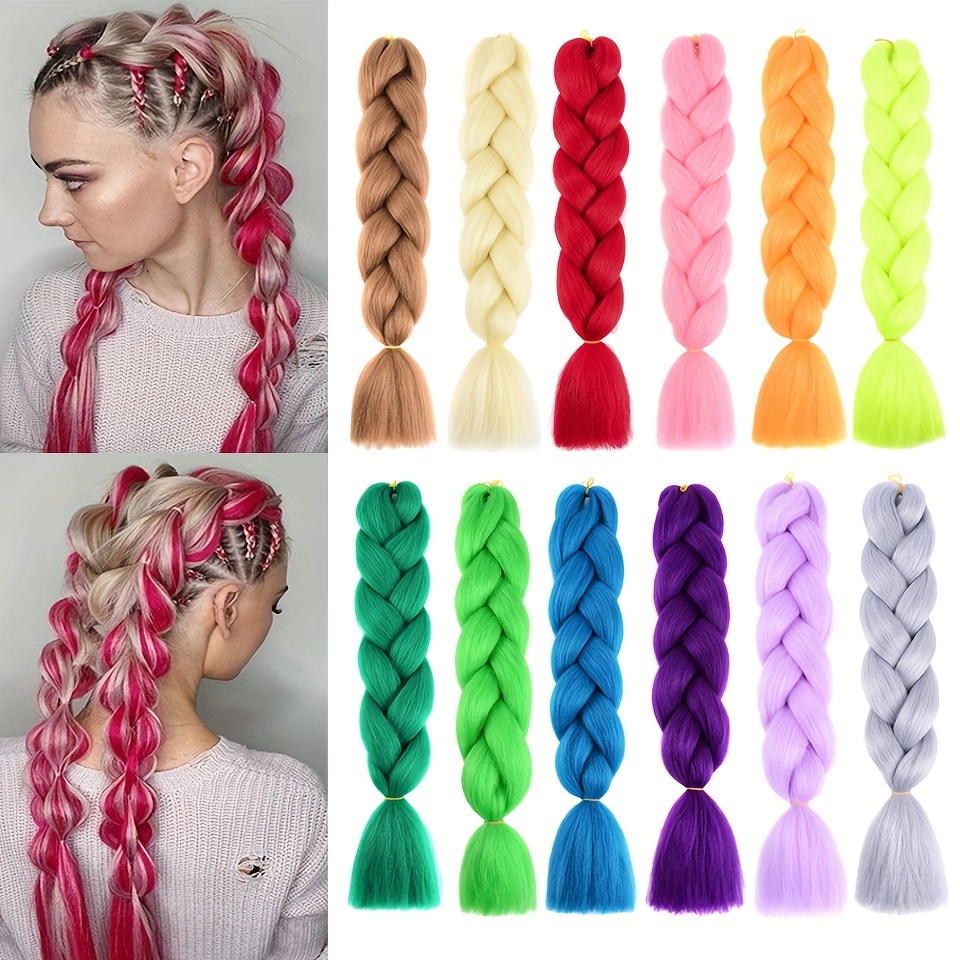 

Synthetic Crochet Hair Extensions For Women, High-temperature Fiber Braids, Rainbow And Solid Colors, Easy Install Hook Crochet Braids, Versatile Style Hairpieces For All People
