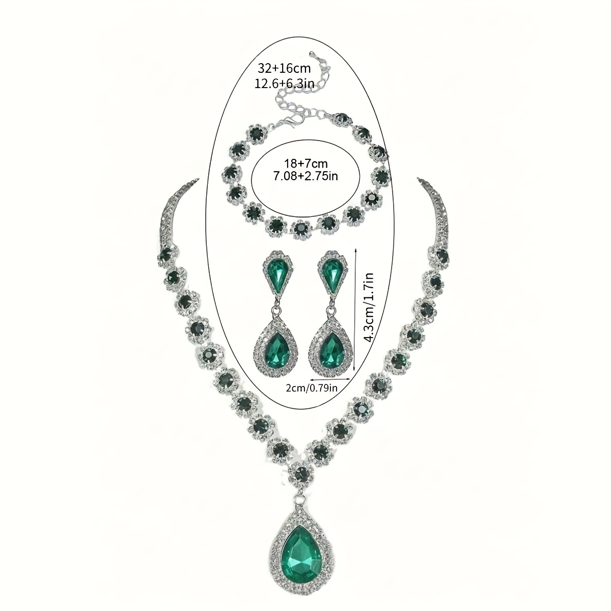 2pcs elegant synthetic gemstone teardrop necklace earrings bracelet set womens jewelry suit suitable for wedding accessories valentines day gift details 3