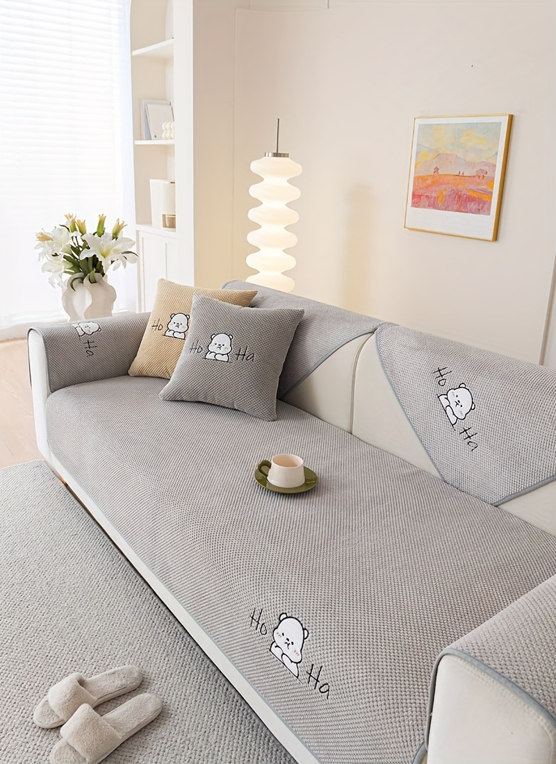 Plush Embroidered Animal Cartoon Sofa Cover - Non-slip, Pet-friendly ...