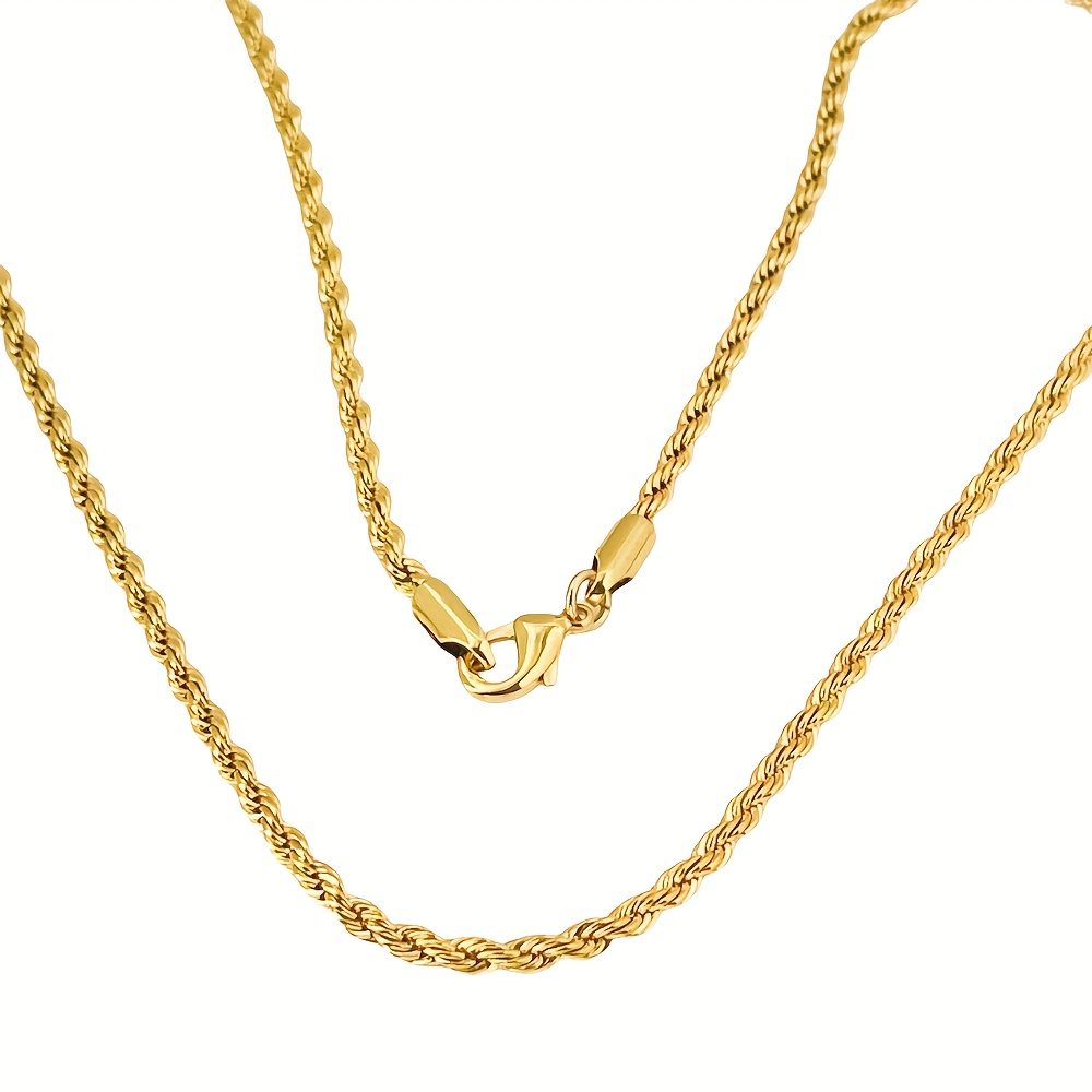 TEMU 18k Golden Plated Golden-plated 4mm Twisted Rope Cable Chain Necklace For Men And Women, 24-inch Jewelry - For Couples