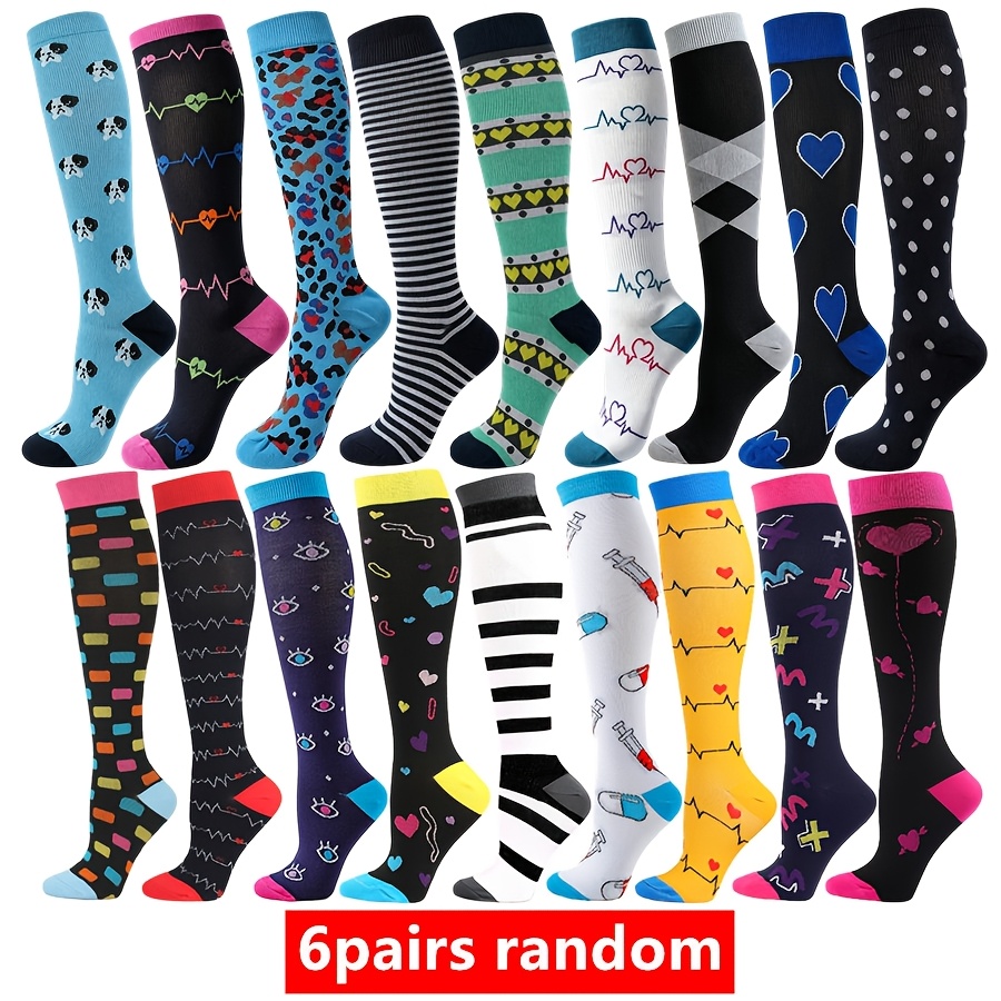 TEMU 6 Pairs Random Men Women Compression Socks Sports Cycling Running Yoga Football Basketball Hiking Tennis Skateboard Exercise Athletic Socks For