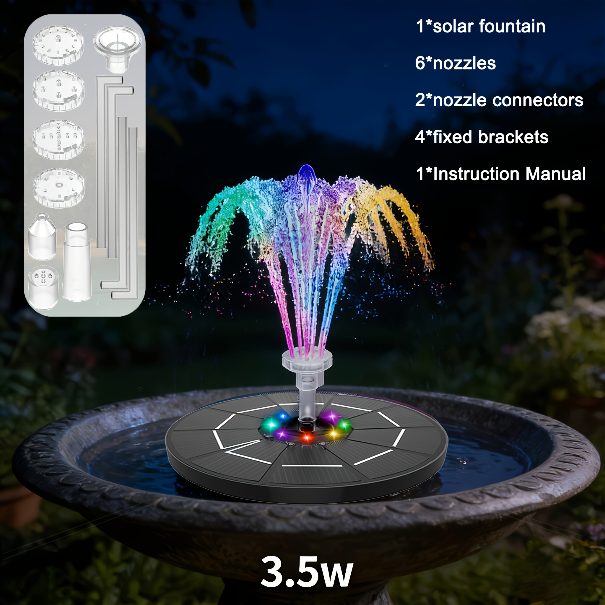 E-shop Solarbetriebene Brunnenpumpe, LED Solar-Trinkwasserpumpe für Vogelbad, Solarbetriebener Wasserteich-Brunnen mit langlebigen Solarmodulen aus