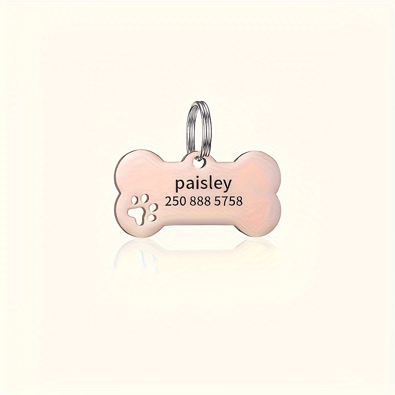 TEMU Plaque d'identification personnalisée pour animaux de compagnie - Acier inoxydable - Gravée avec nom et numéro de téléphone - Badge