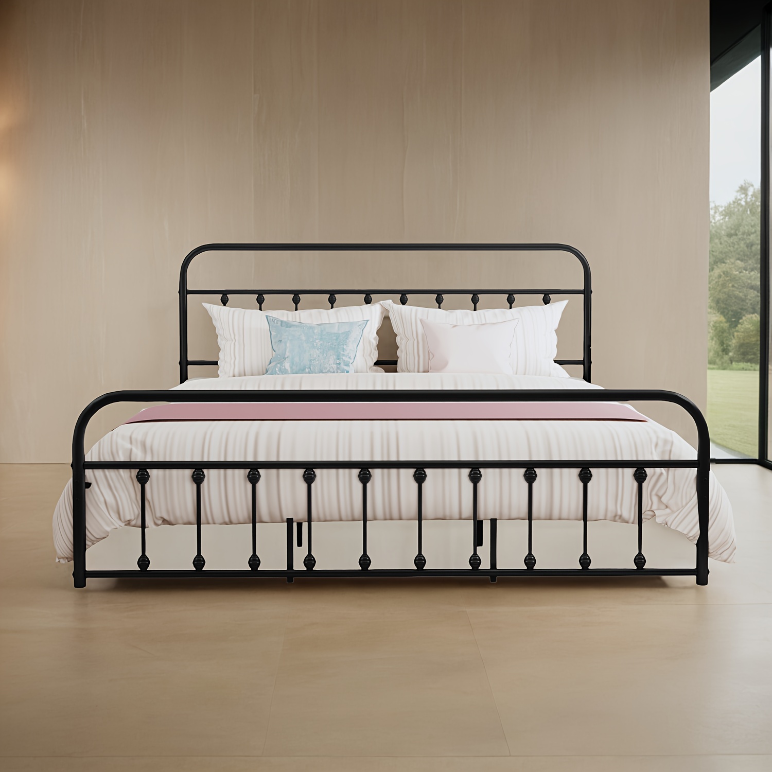 

1 Set Size (black) Bed Frame Modern Vintage Style Headboard And Footboard Spring Heavy Duty Steel Slat Mattress Foundation (83 In/211 Cm*77 In/195 Cm)(precision Iron Pipe Thickness 1.0mm)