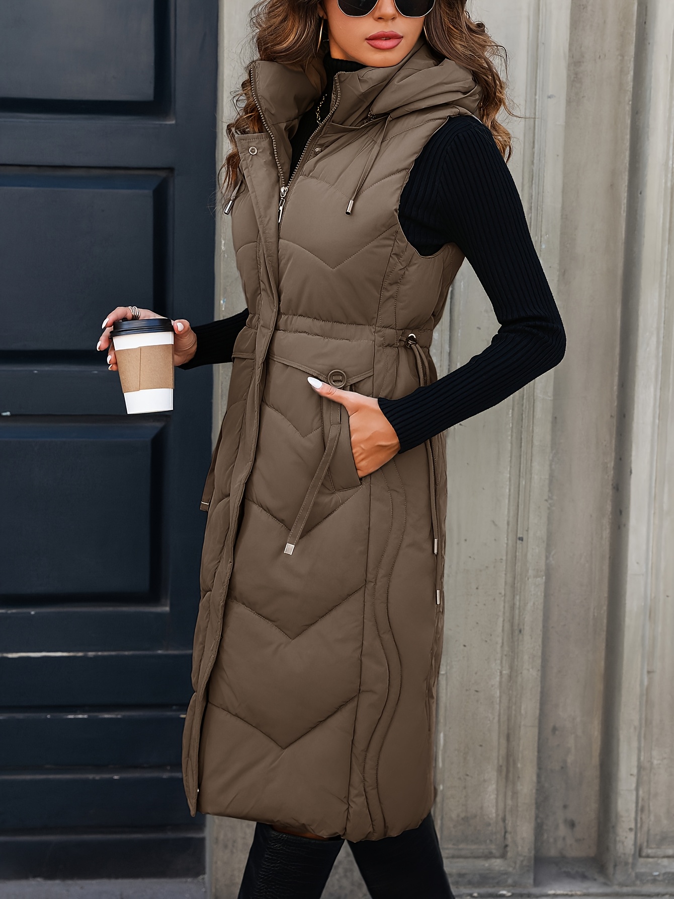 Femme Hiver Gilet Femme Avec Capuche Gilet Femme Manches Mi-Long