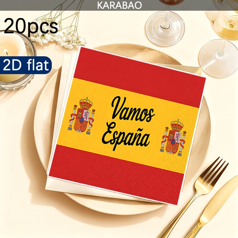 TEMU Lot de 20 serviettes drapeau espagnol, adaptées pour décorations de mariage, fêtes à thème espagnol, motif « » avec drapeau tricolore espagnol,