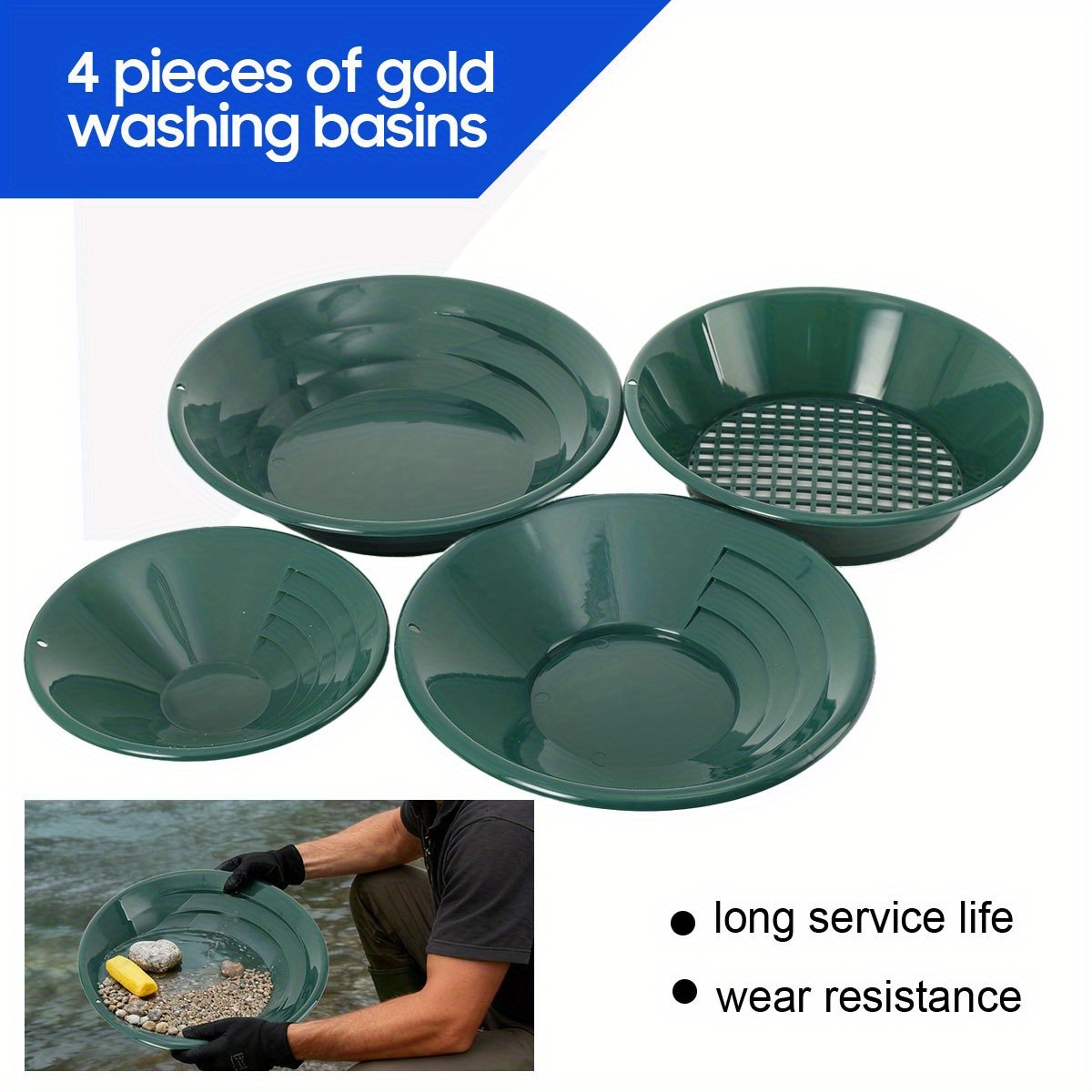 Image of 4pcs Golden Panning Set, Set With Sieve For Golden Panning, Golden Prospectors, Manual Golden Washing Plant, Excavates, Green