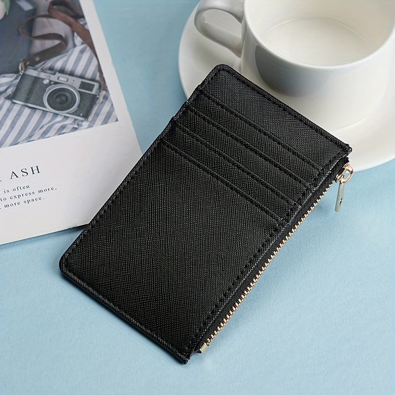 Multifunctional 's And Women's Card Holder Pu Material Black/pink/purple/red/blue/grey Multi-card Wallet With Zipper Coin Purse Containing 4 Card Slots + 1 Zippered Coin Pocket