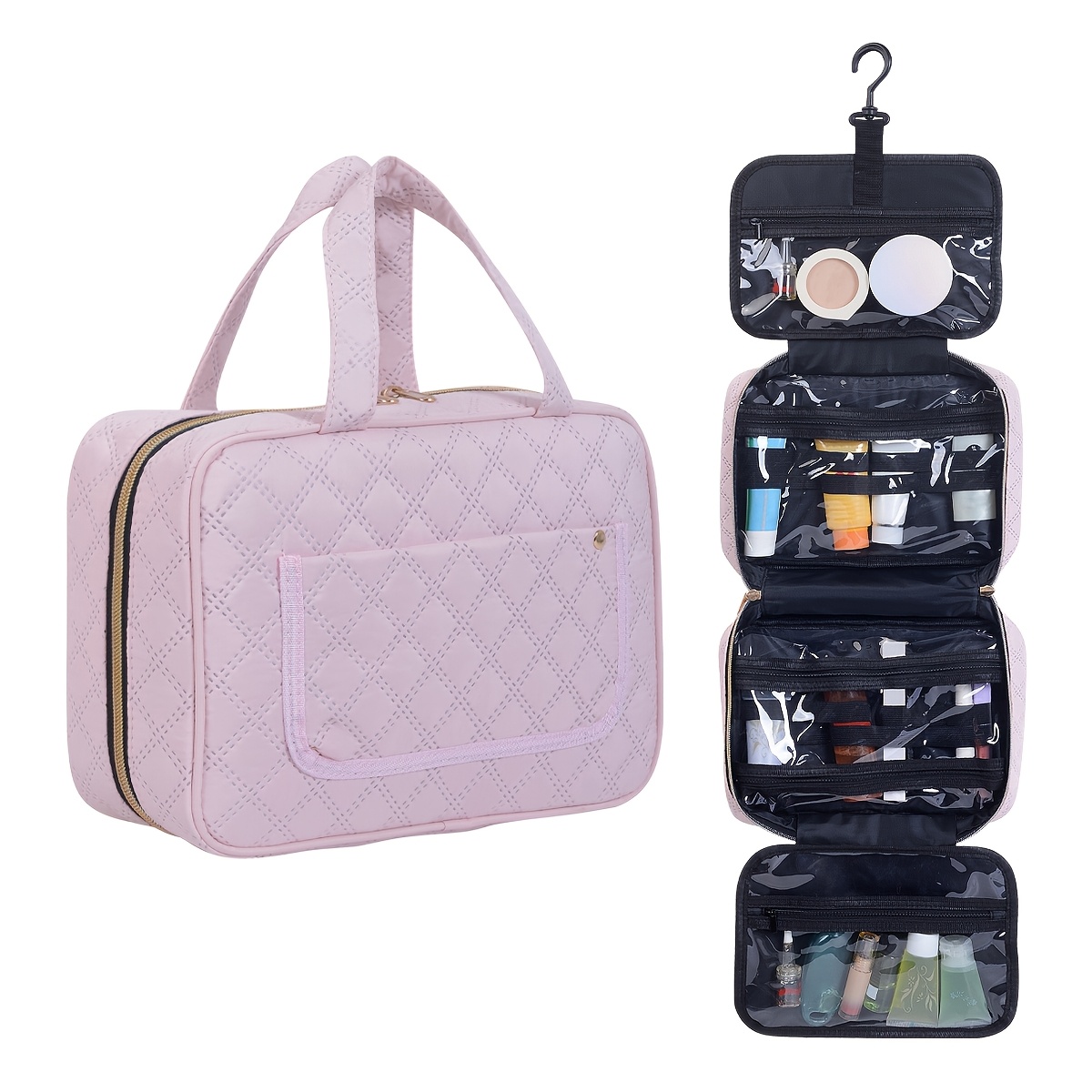 

Large Capacity Hanging Travel Organizer - Waterproof, Multi-compartment Makeup Bag With Hooks For , Black, Toiletries Storage, Cosmetic Storage Box