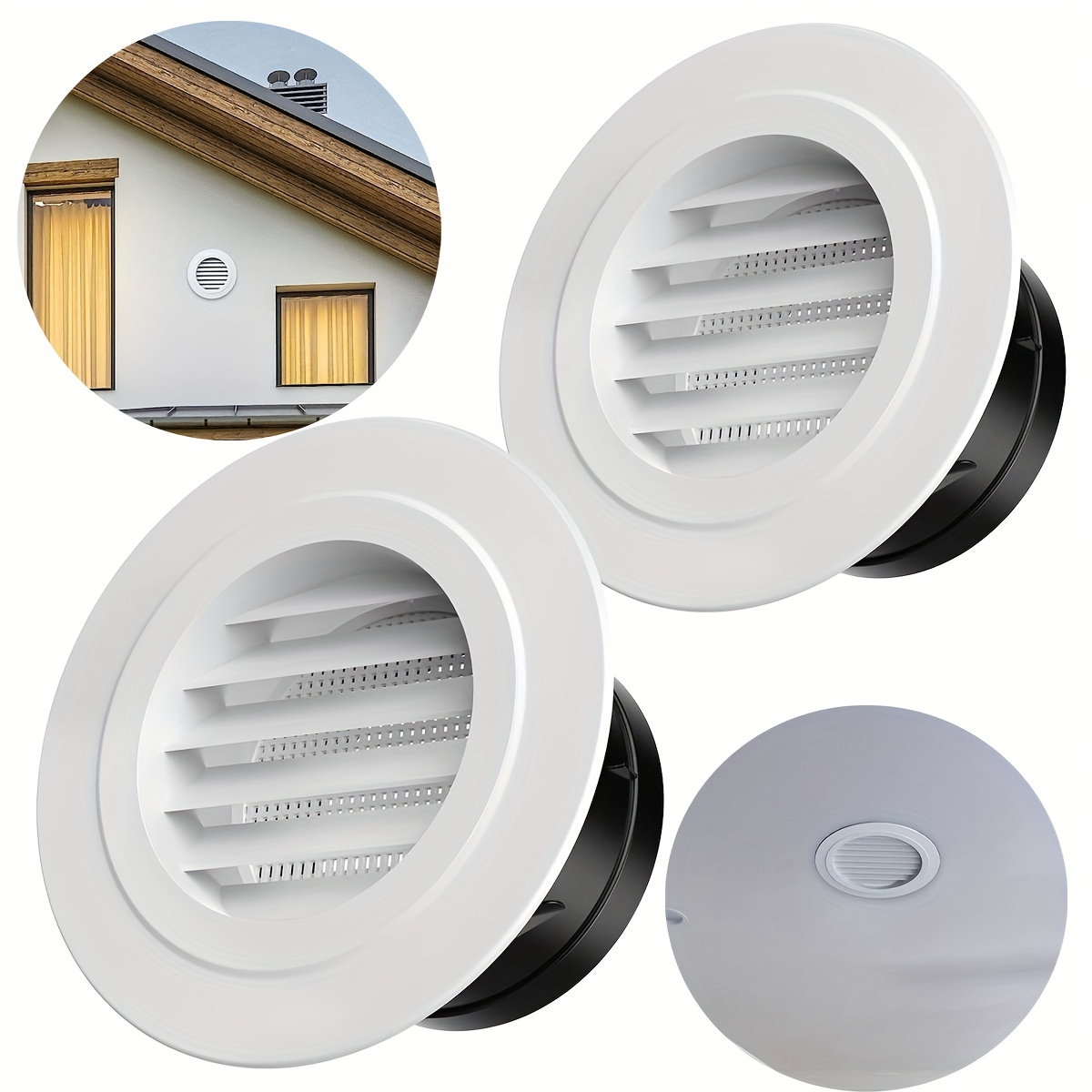 

2pcs Soffit Vents, Soffit Exhaust Vent Exterior Round Vent Covers, With Built-in A Fly Screen For Bathroom Office Home