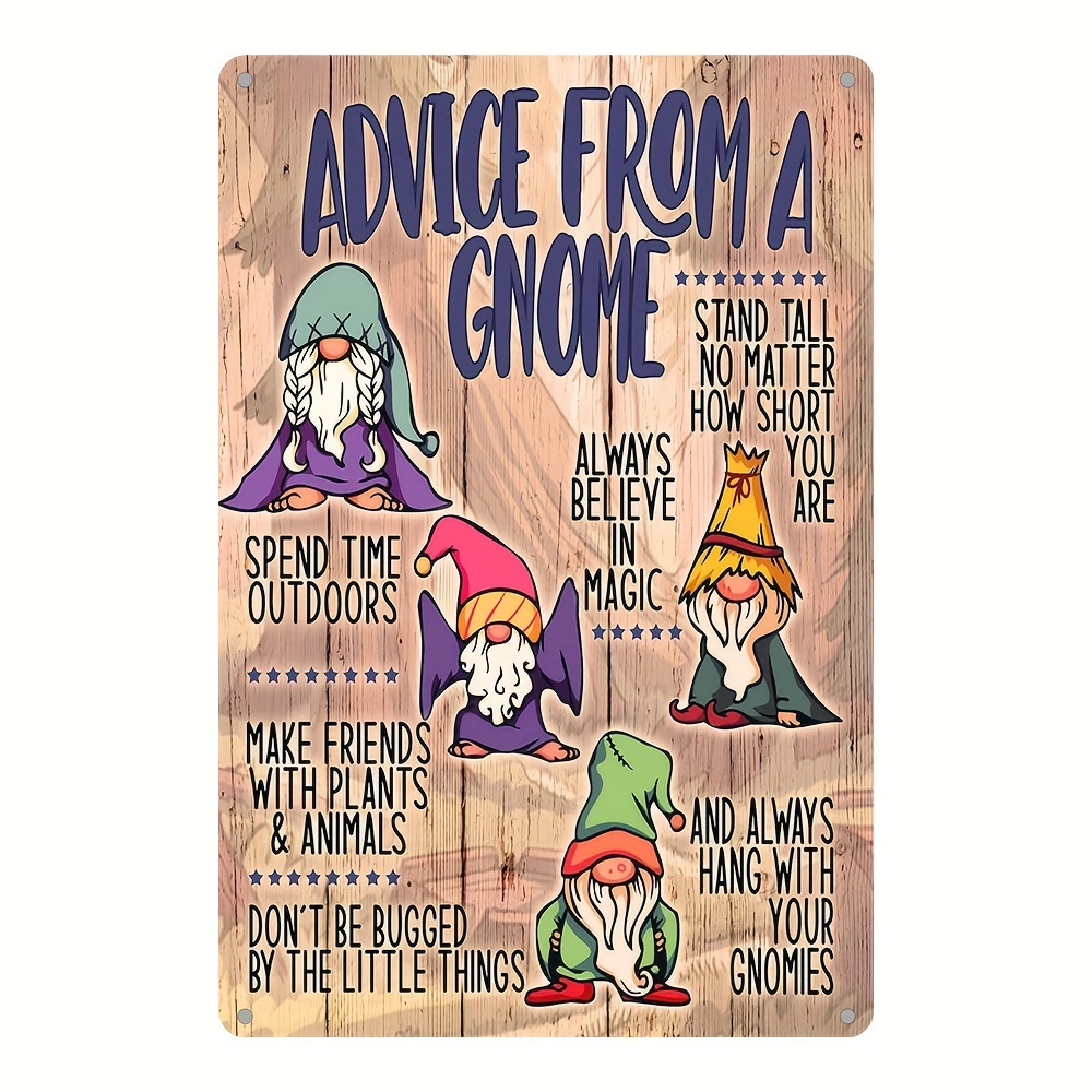 

1pc Aluminum Sign "advice From A Gnome" Uv Printed Wall Art, 20x30cm, Whimsical Indoor/outdoor Decor With Inspirational Quotes And Gnome Illustrations
