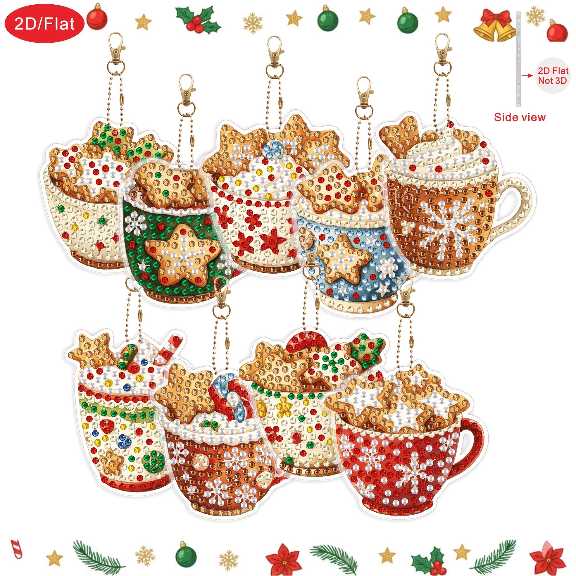 TEMU 2d/flat 9pcs Christmas Master Diamond Painting Kit, Suitable For Adult 5d Double-sided Marceck Ornaments, Creative Decoration For Christmas