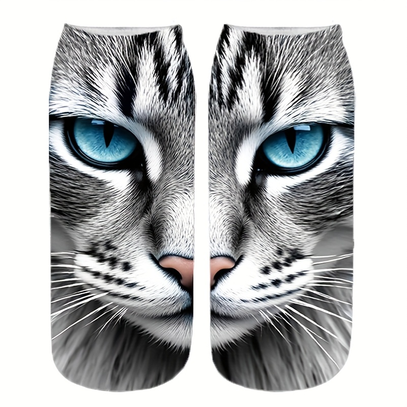 Image of A Pair Unisex Cute Cat Pattern Leg Warmers | Creative Style Cat Eye Pattern Short Socks, Comfortable And Breathable, Suitable For Autumn And Winter, Ideal For Home And Parties, Couples Gift
