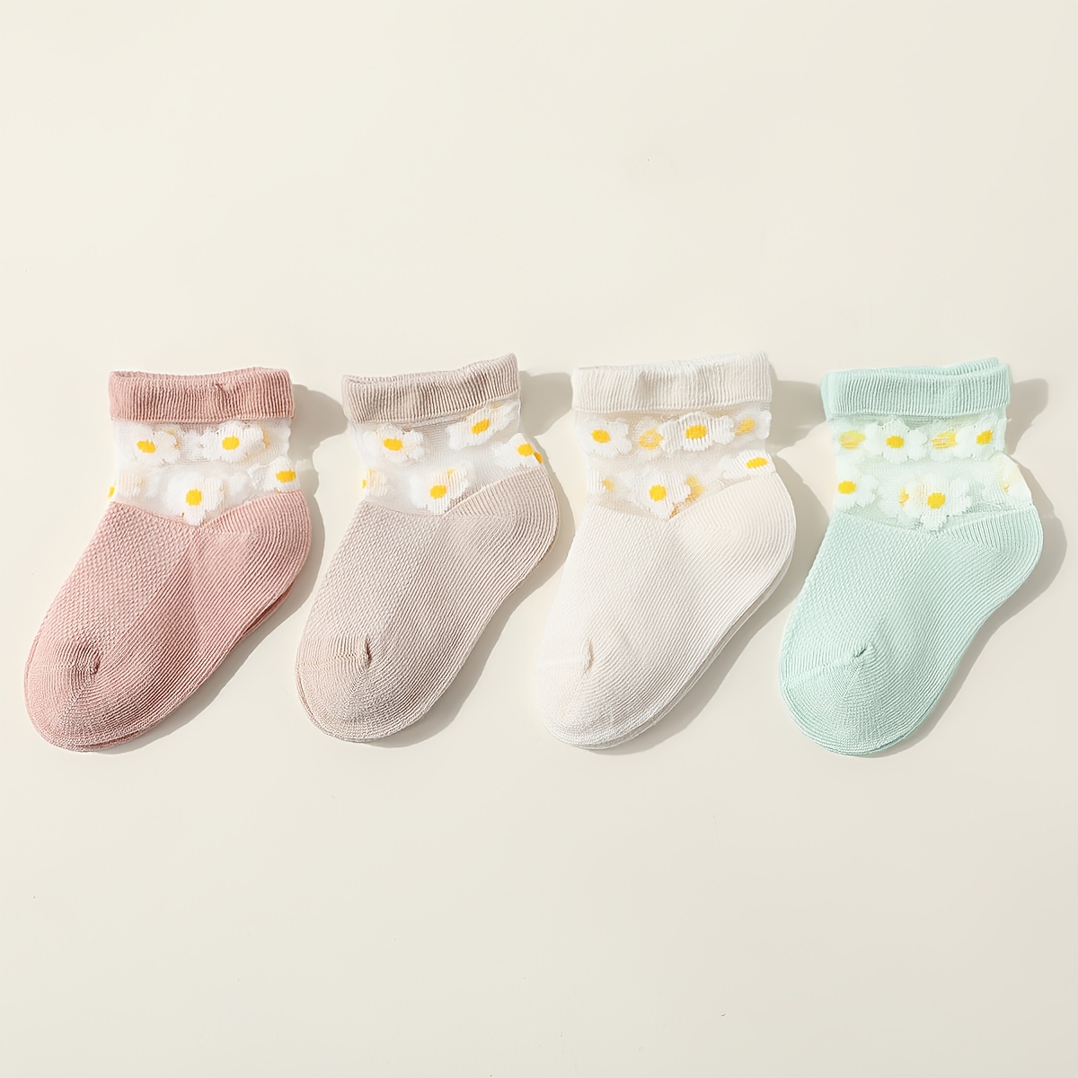 4-pair Infant And Children Princess Short Socks Spring Summer Floral Thin Crystal Socks